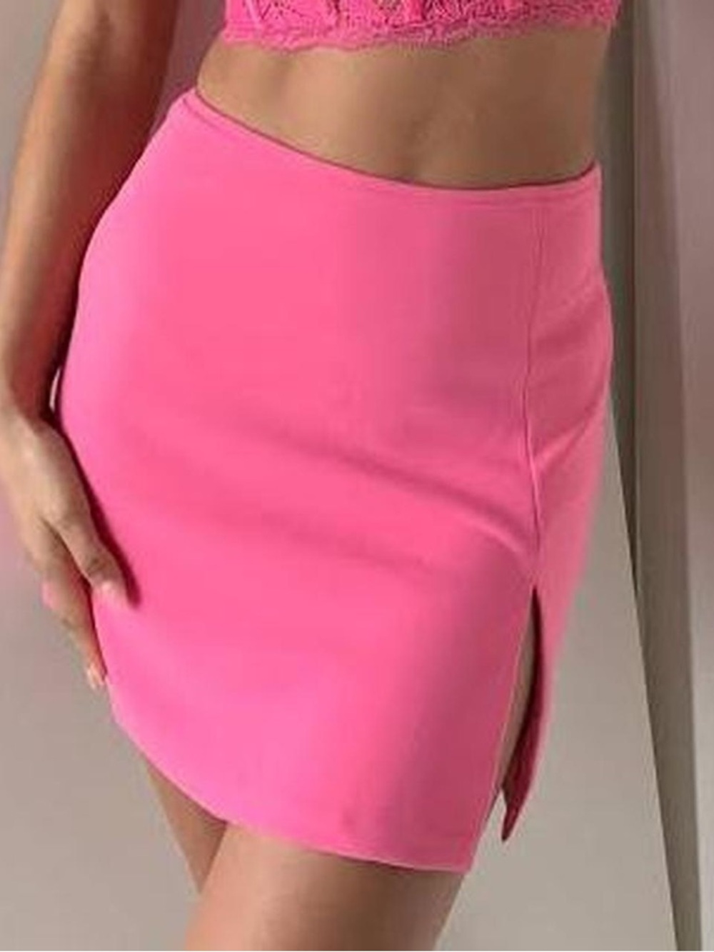 Meshki Hot Pink Mini Skirt with Side Slit